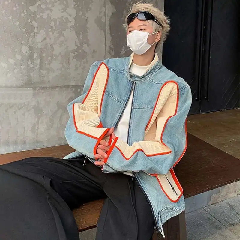 Durable Stylish Personality Splicing Denim Jacket