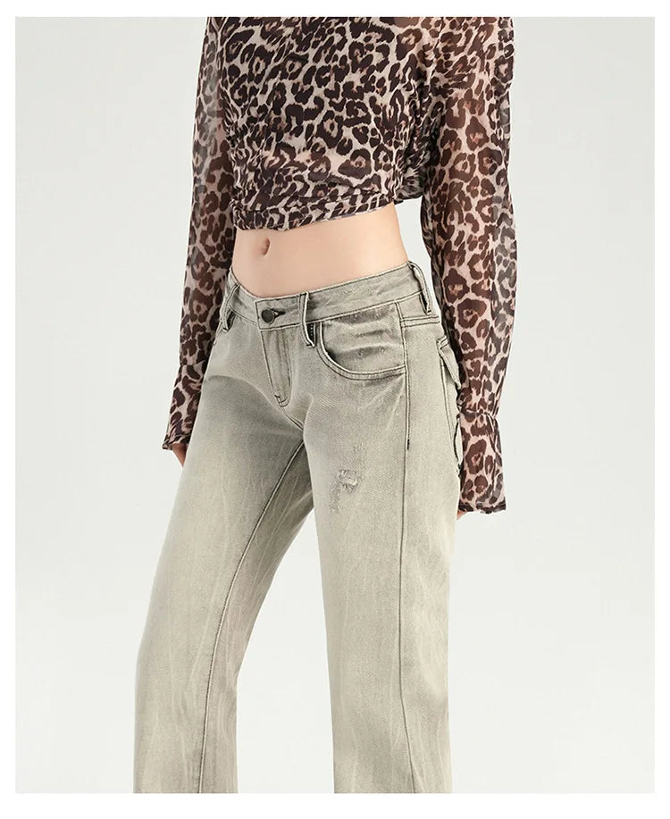 Stylish Flare Mid-Waist Stretch Jeans
