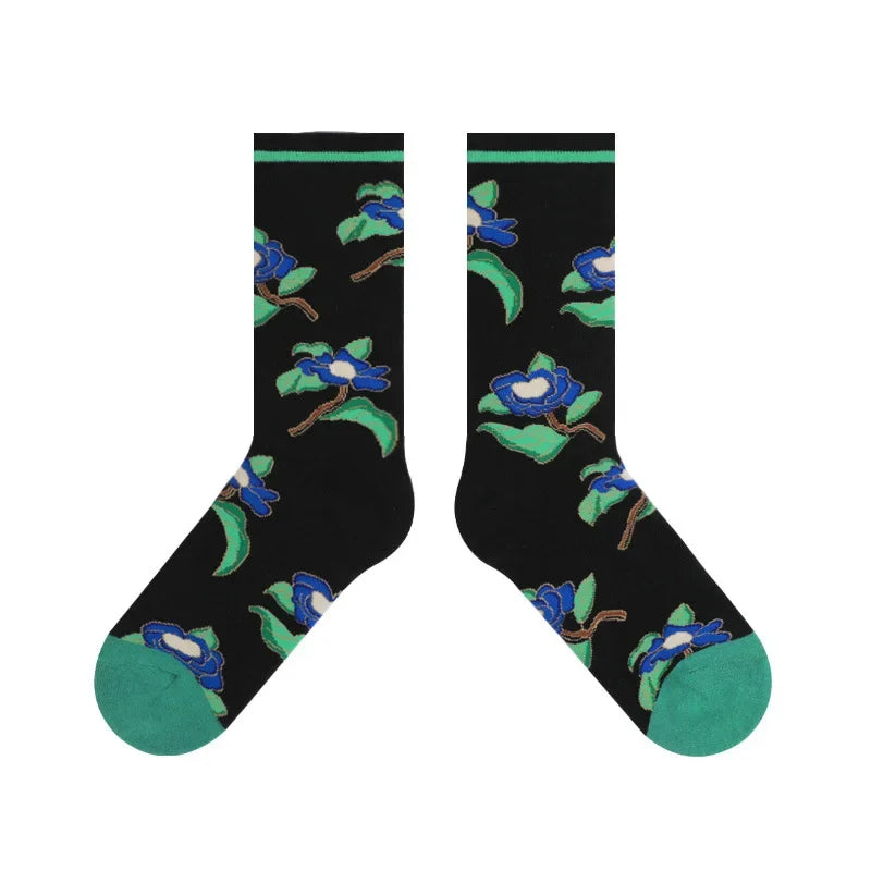 Stylish Retro Flower Tube Socks Women