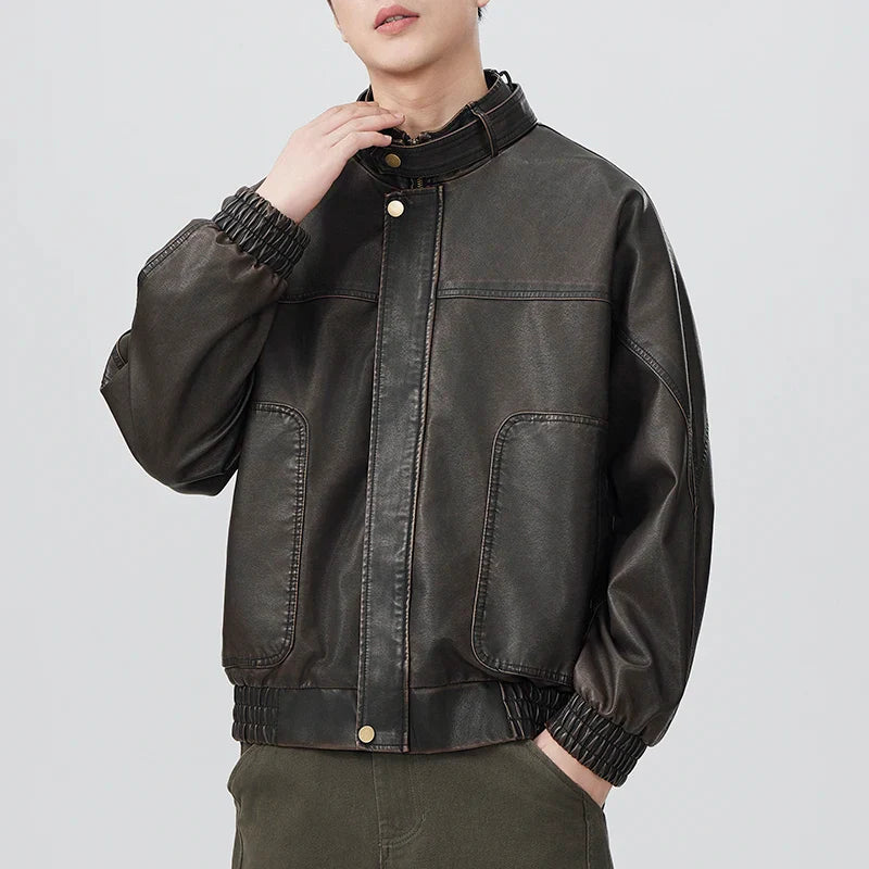 Men Vintage Japanese Style Motorcycle Leather Jacket