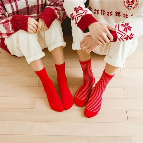Meias de Natal de Inverno Vermelhas Médias Aconchegantes - Côncavo / Tamanho Único