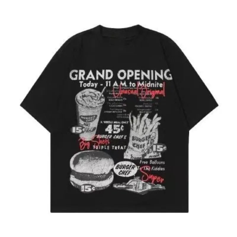 T-shirt à manches courtes vintage américain rétro dessiné à la main