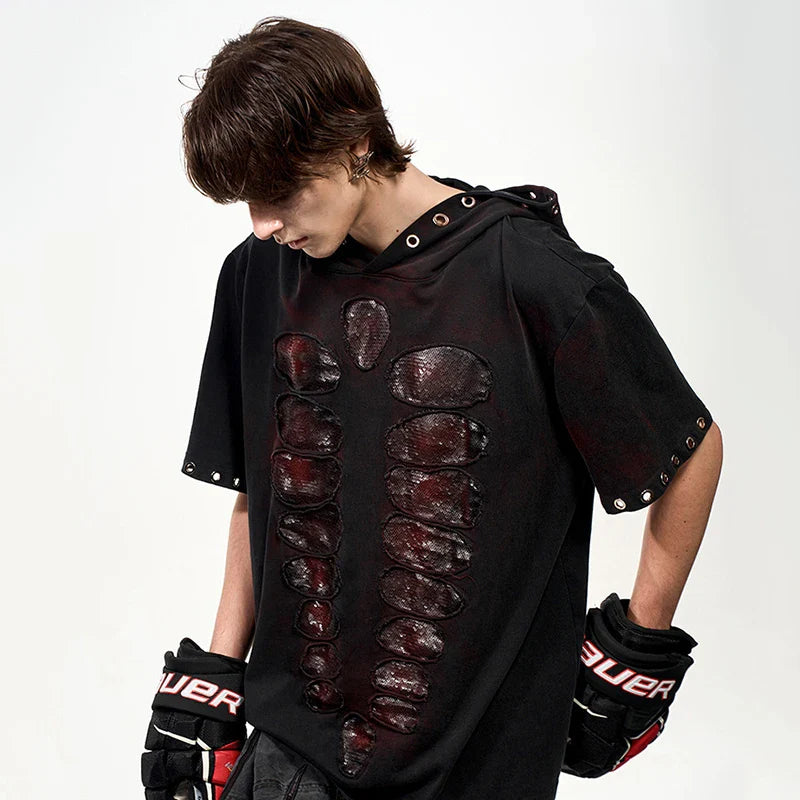 Insulated Contrast Color Sequins Hooded T-Shirt