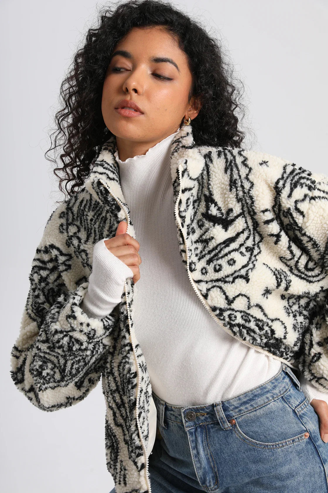 Cozy Streetwear Anime Print High Collar Jacket