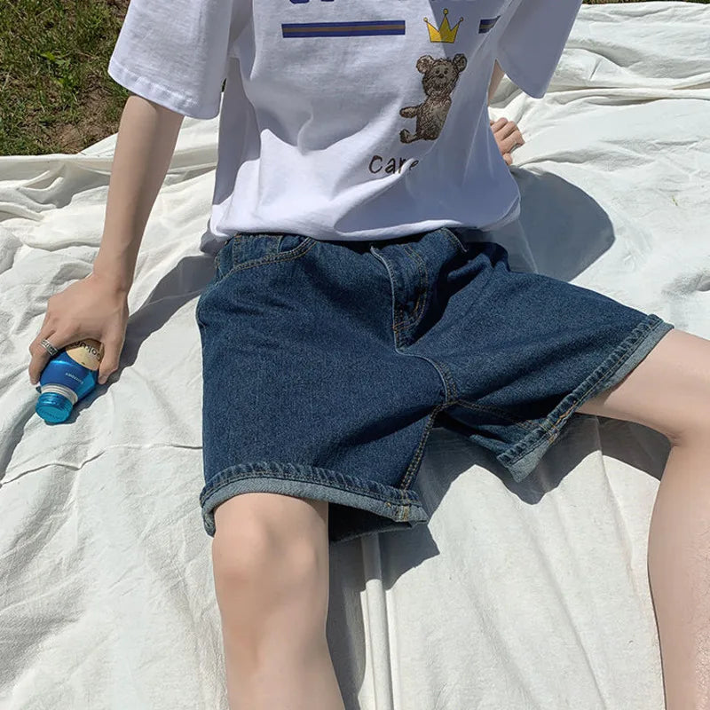 Blue Casual Straight Denim Shorts Jeans