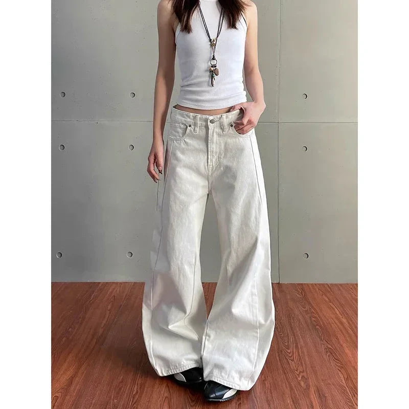 Witte vintage jeans met hoge taille en wijde pijpen