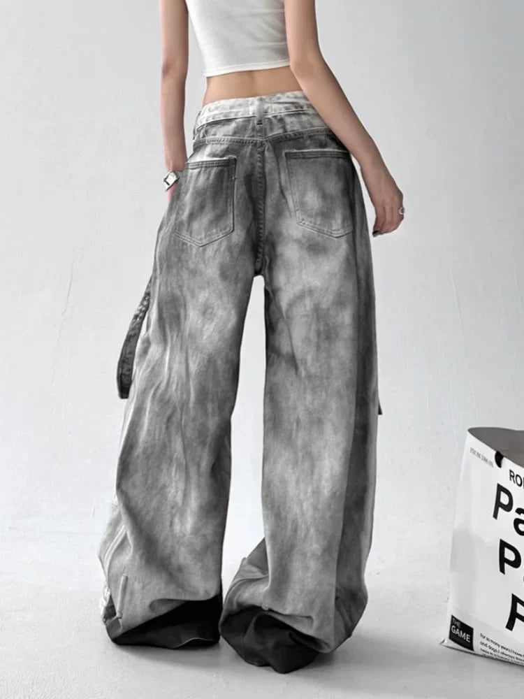 Cyber Grunge Washed White Baggy Jeans