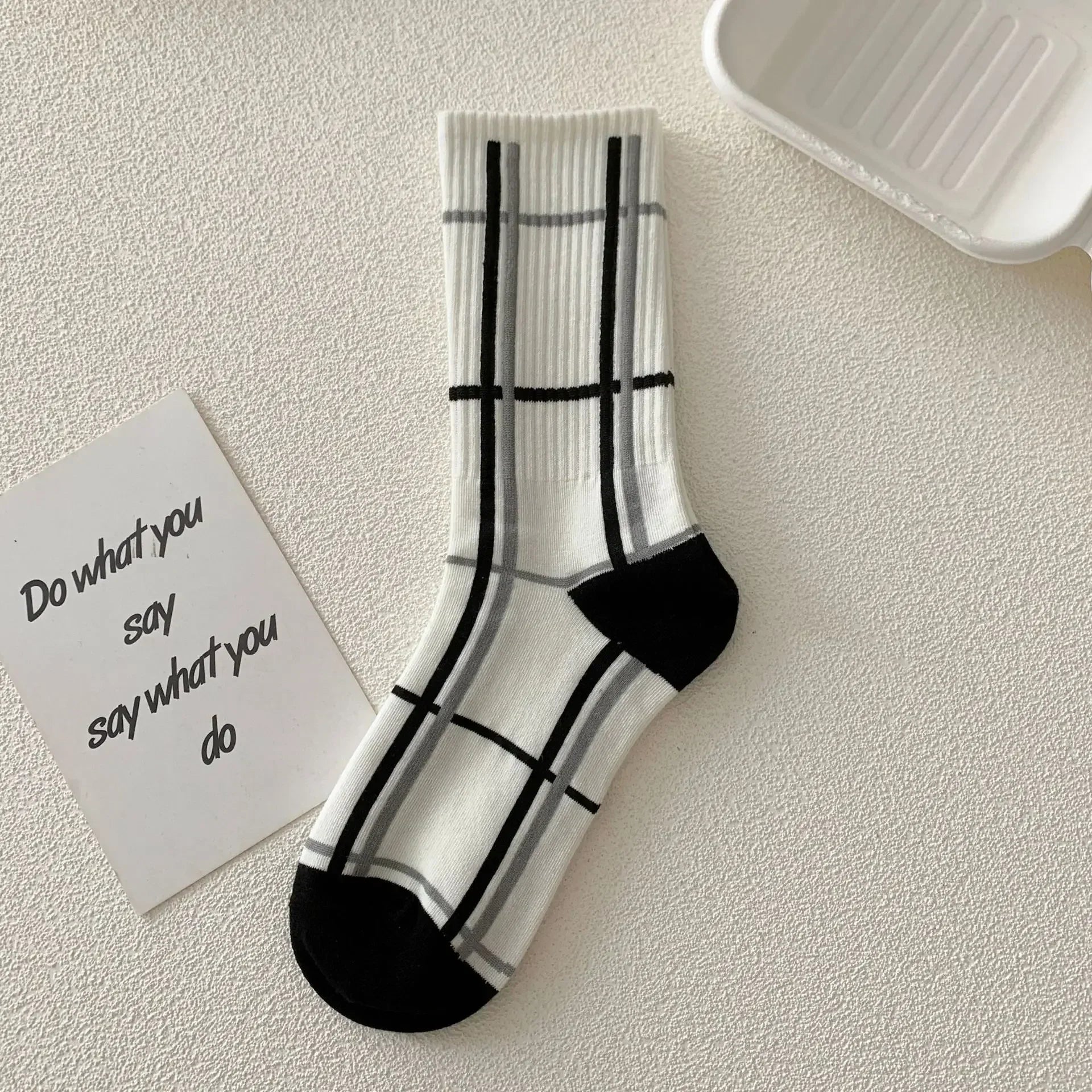 Stylish Black White Strawberry Long Socks