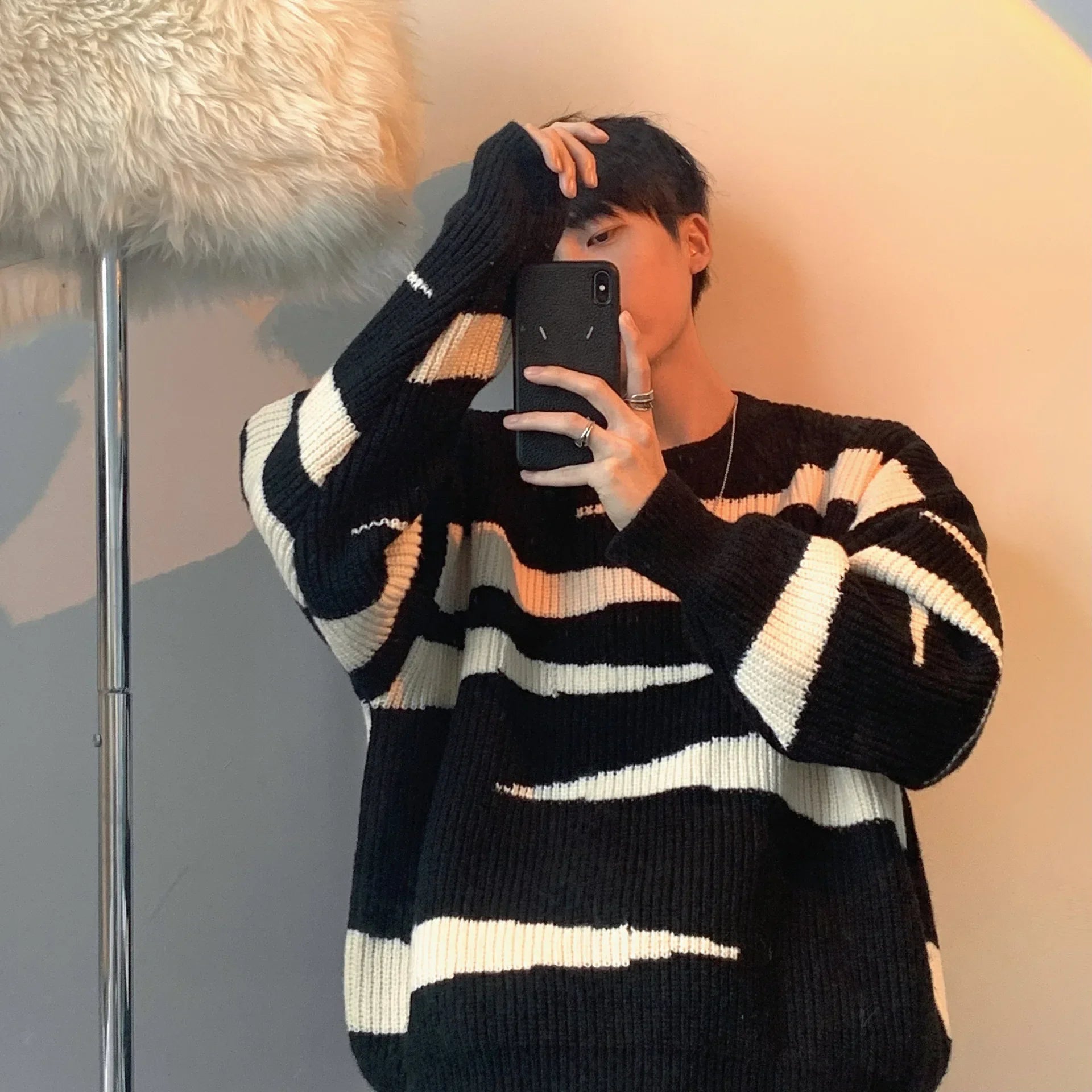 Stylish Retro Cozy Winter Striped Knit Sweater