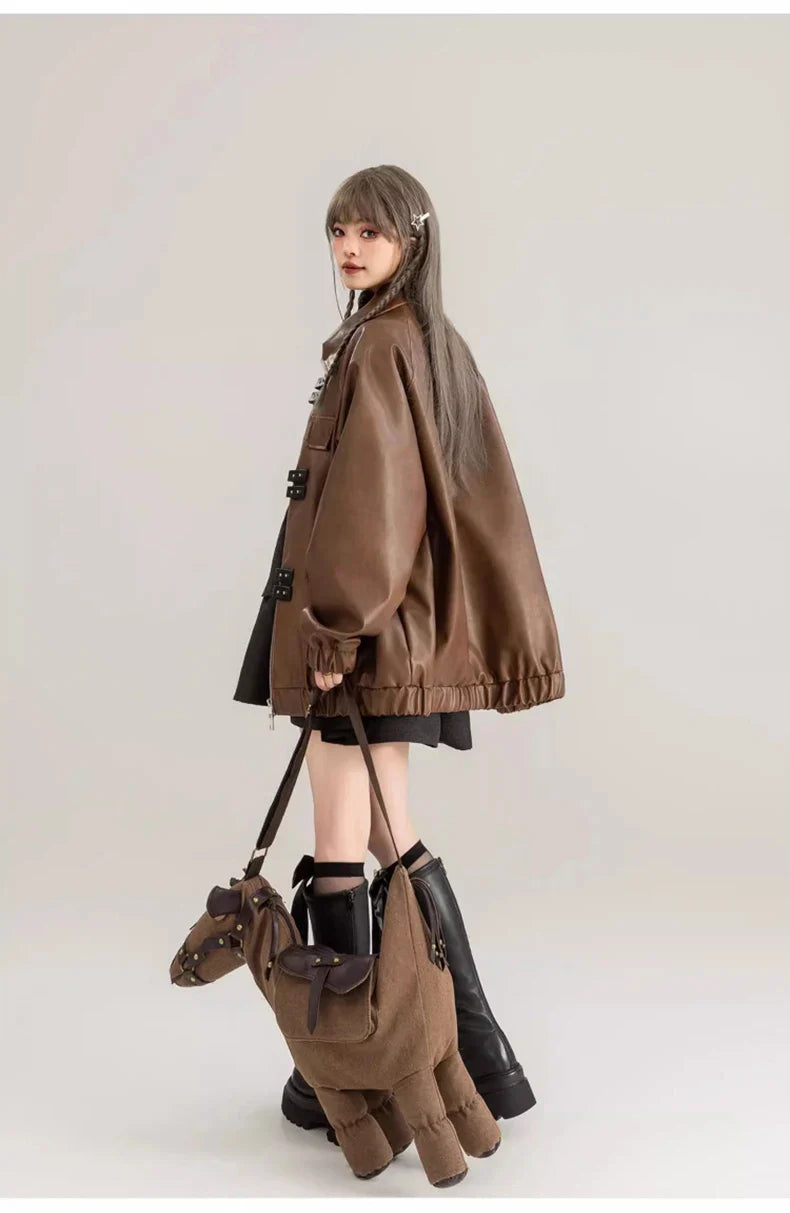 Classic Distressed Brown Faux Leather Jacket