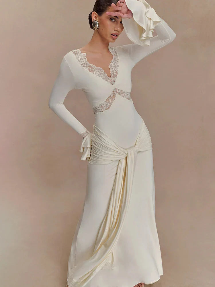 Draped Tie Front Maxi Dress