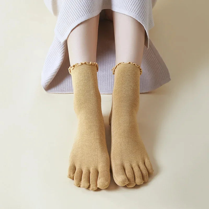 Colorful Loose Edge Curl Cotton Five-Toe Socks