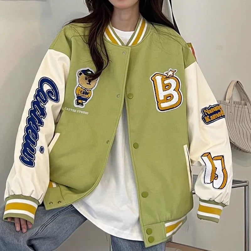 Women American Style Baseball Embroidered Jacket