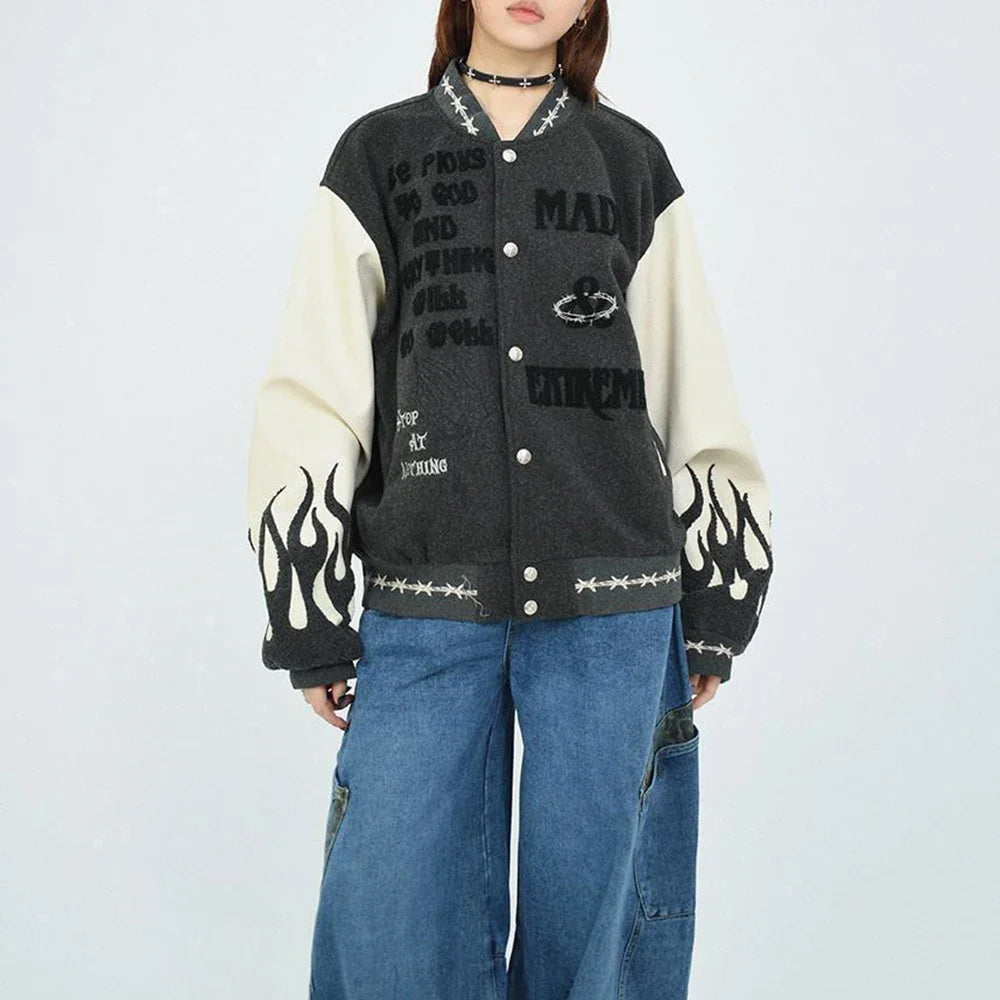Retro Heavy Embroidered Patchwork Varsity Jacket