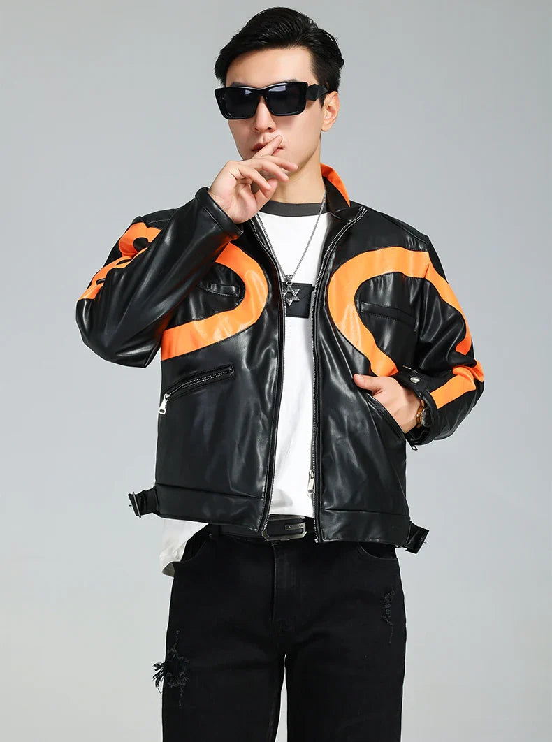 Men Luxury Handsome Patchwork Leather Jacket