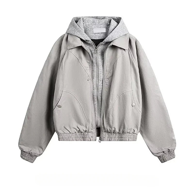 Patchwork Silhouette Retro Hooded Jacket