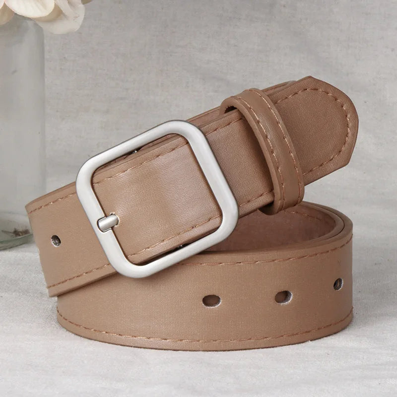 Leather Silver Buckle Y2K Belt