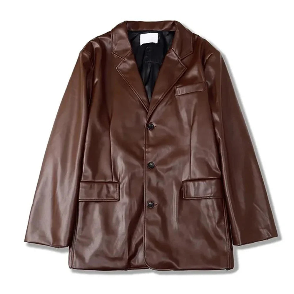 Veste en cuir PU style moto grunge pour homme