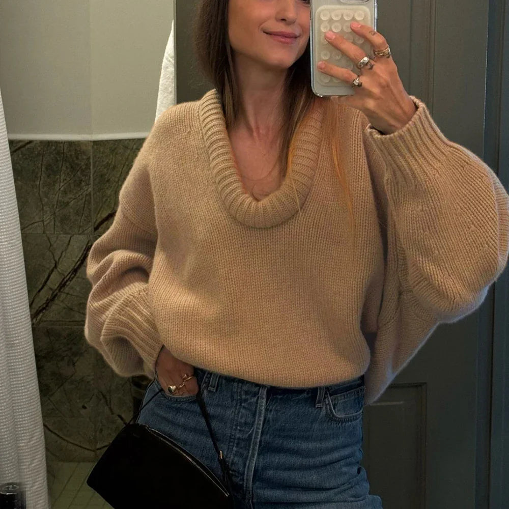 Women Cute Chic Solid Loose O Neck Sweater