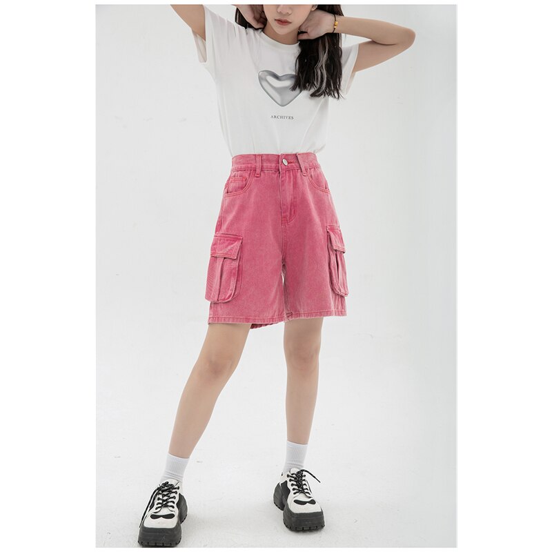 Roze denim shorts met hoge taille