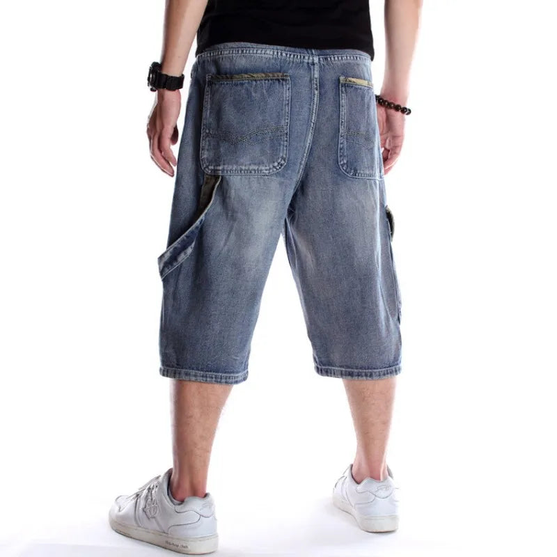 Gewassen denim Jorts met meerdere zakken