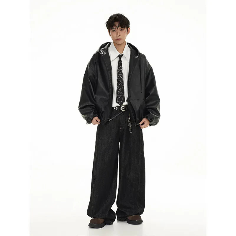 Classic Vintage Bomber Hooded PU Leather Jacket