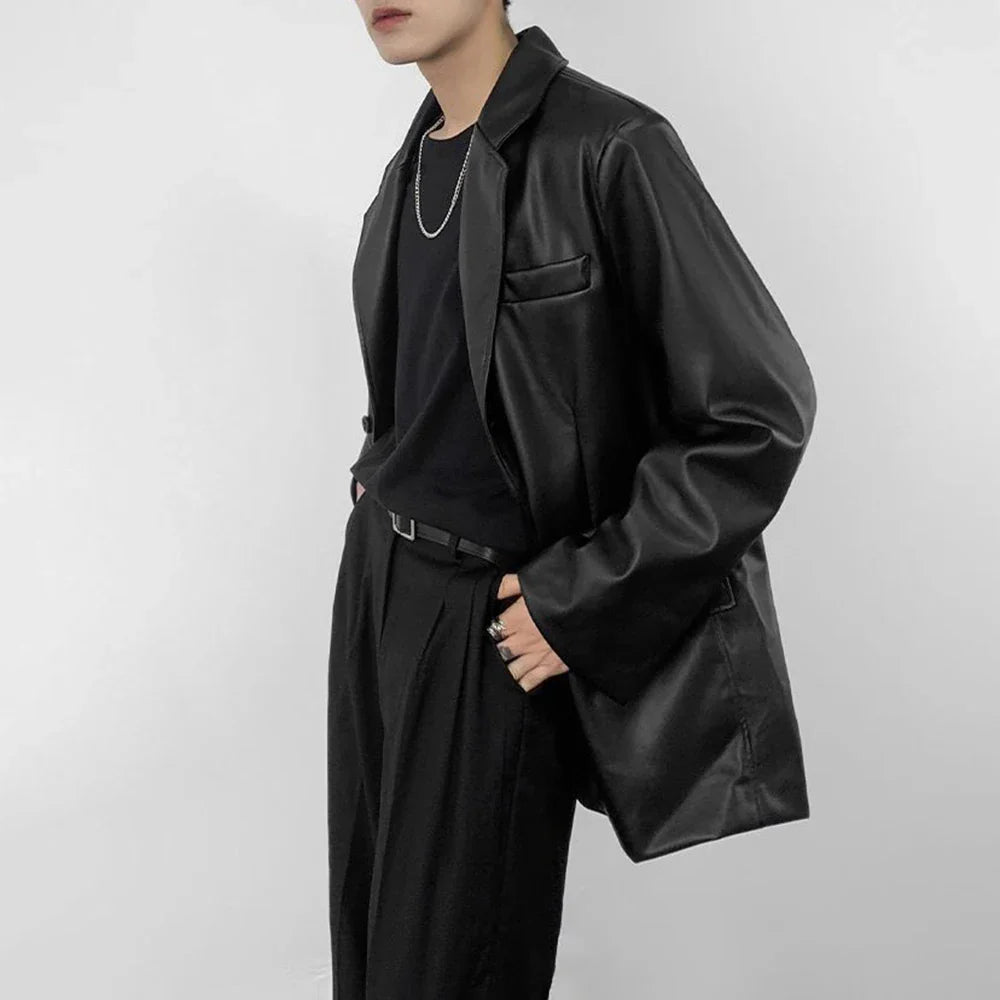 Veste en cuir PU style moto grunge pour homme