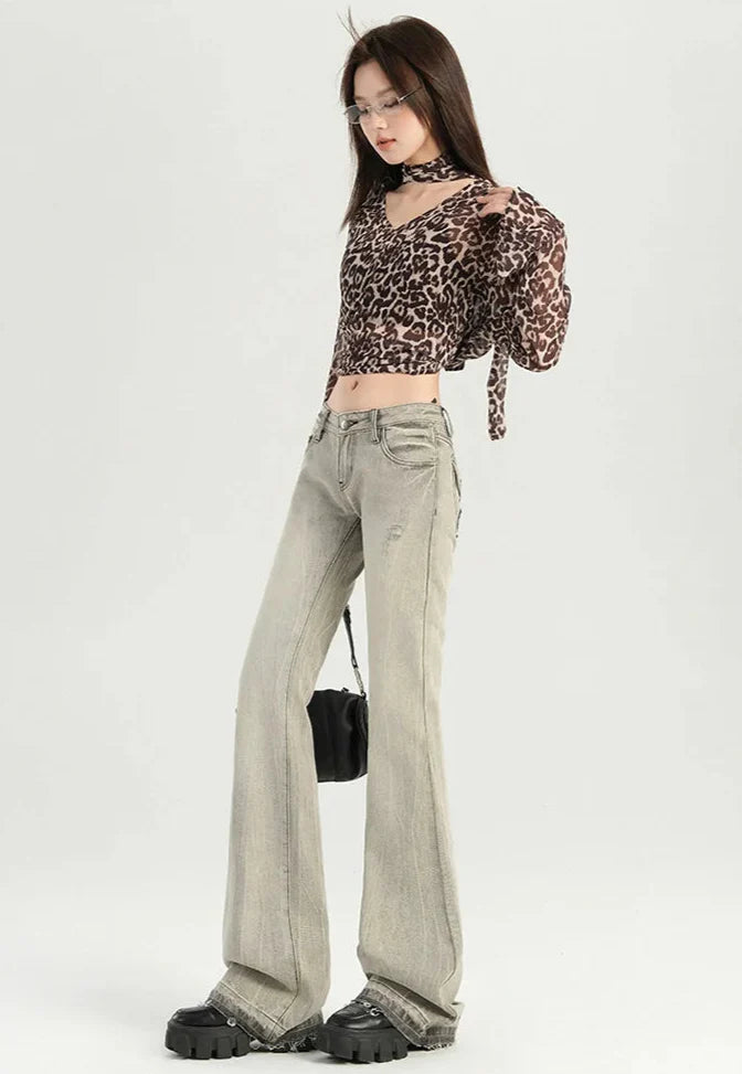 Stylish Flare Mid-Waist Stretch Jeans