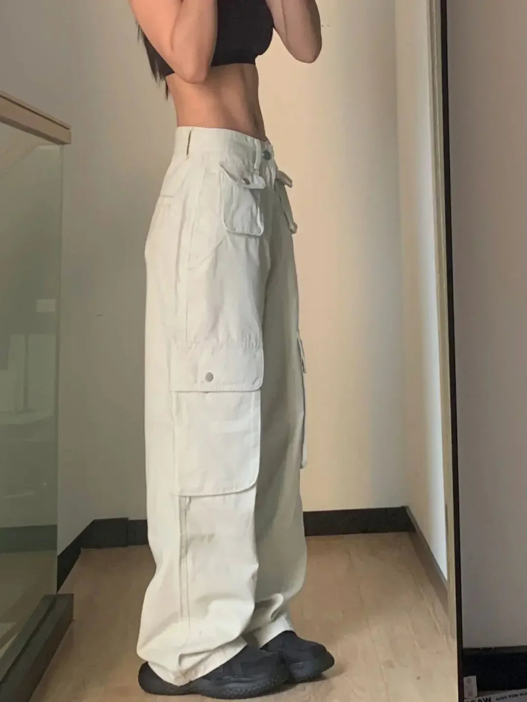 High Waist Solid Color Cargo Pants