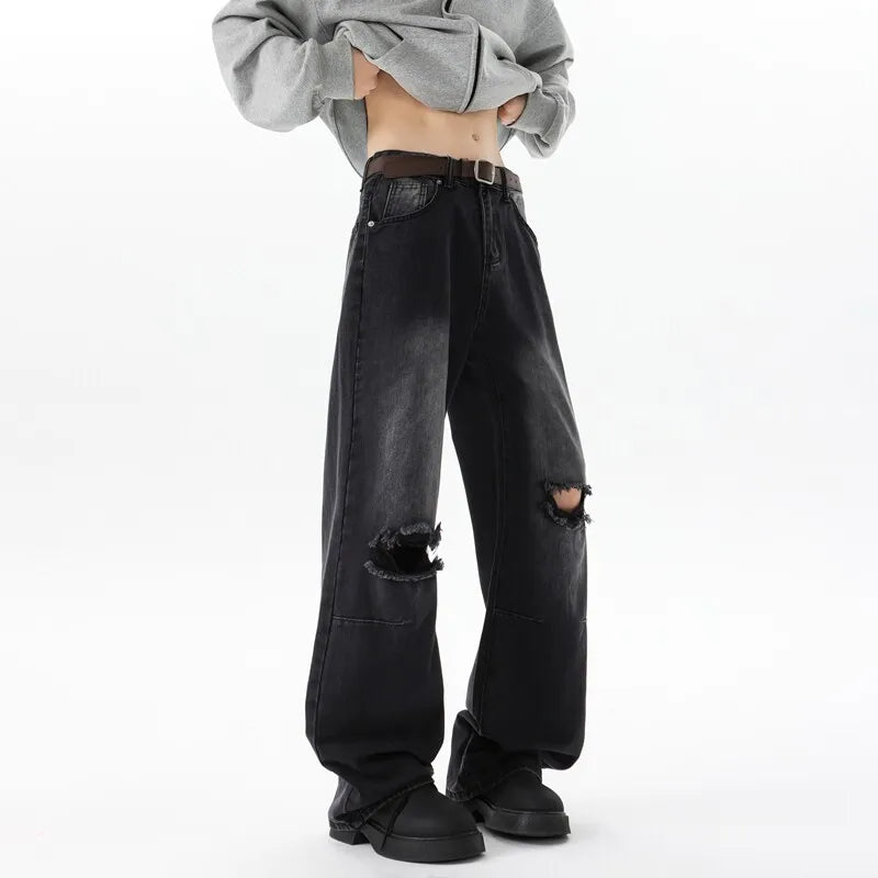 Classic Ripped Wide Leg Jeans