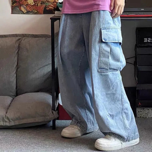 Calça Cargo Jeans Streetwear Oversize - Azul / GGG