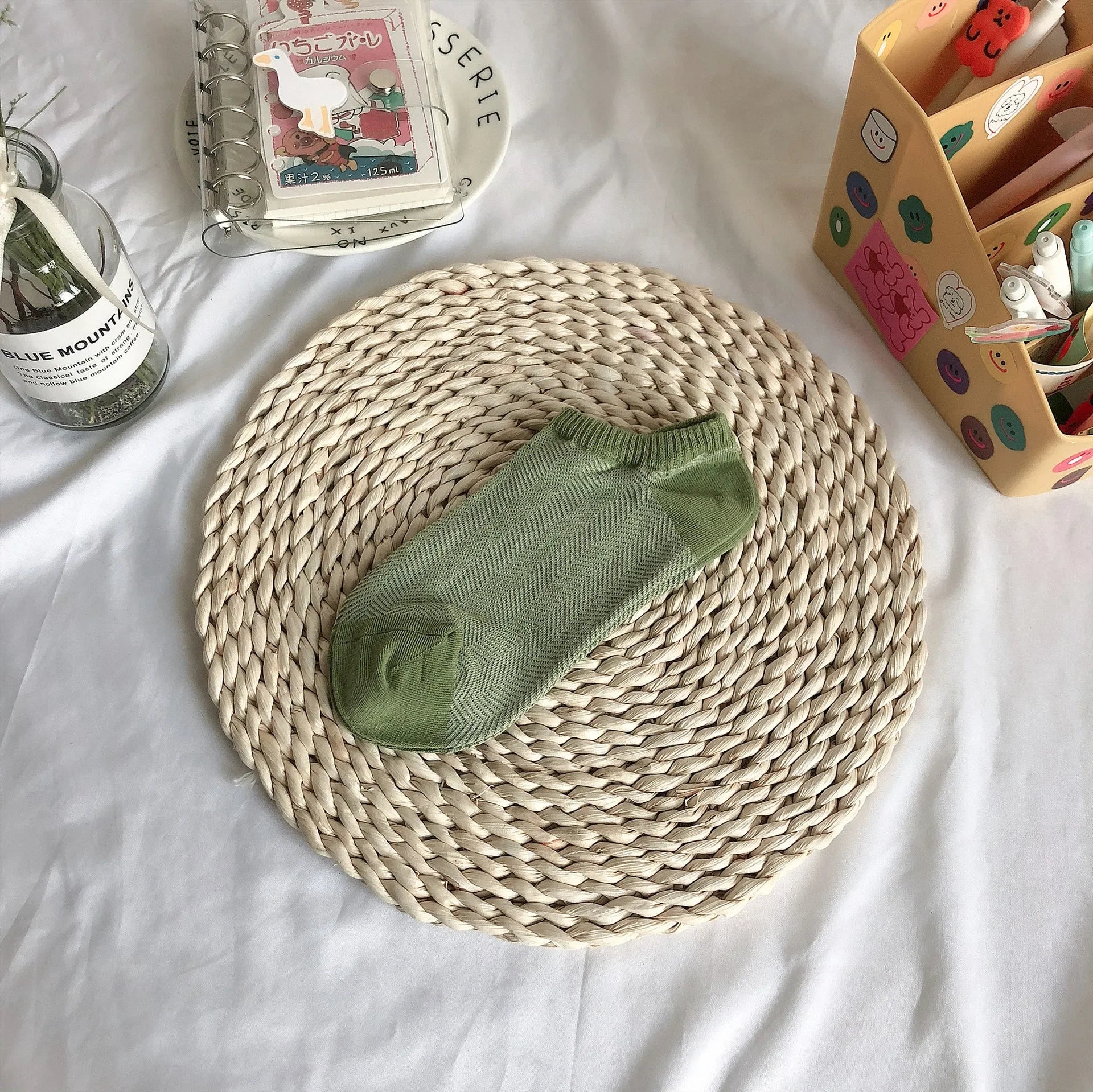 Avocado Green Boat Socks Summer Cotton