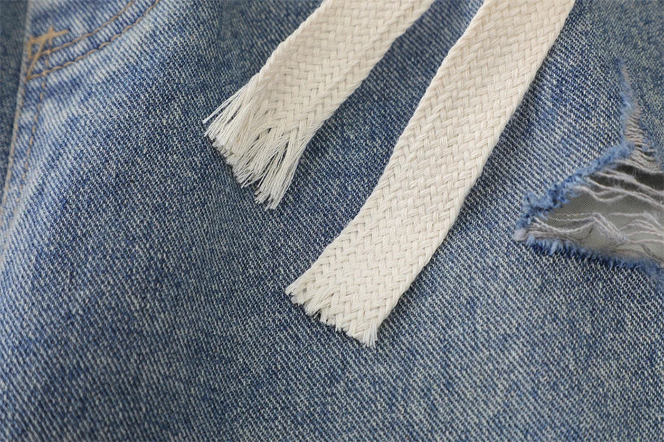 Relaxte denim shorts met trekkoord