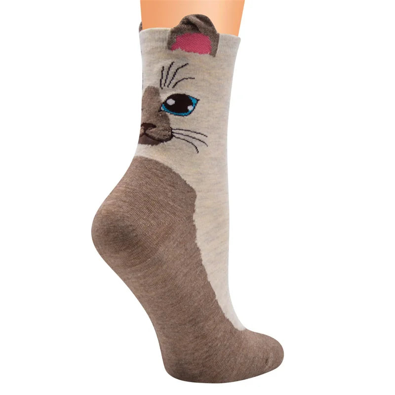 Colorful Cartoon Cat Patterned Cotton Socks