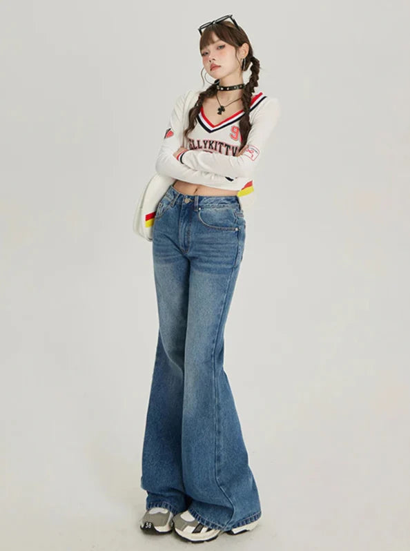 Jean évasé taille haute rétro léger