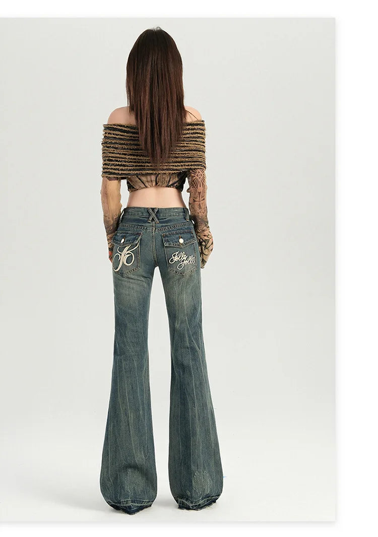Stylish Flare Mid-Waist Stretch Jeans
