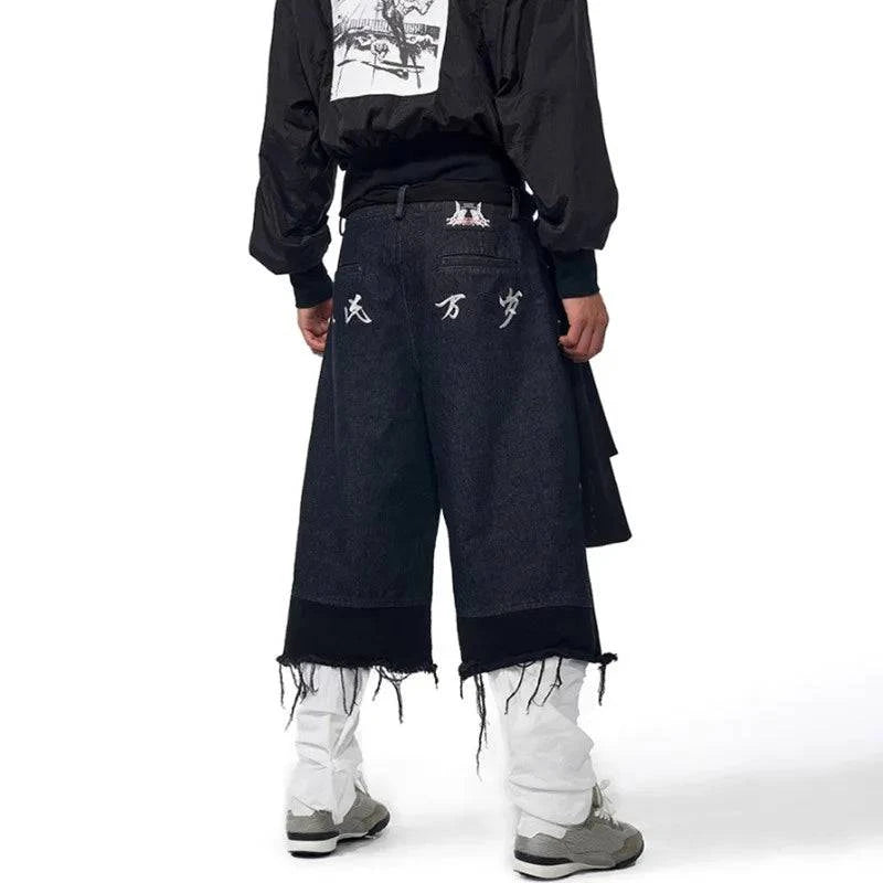 Original bestickte Quasten Burr Denim Jorts
