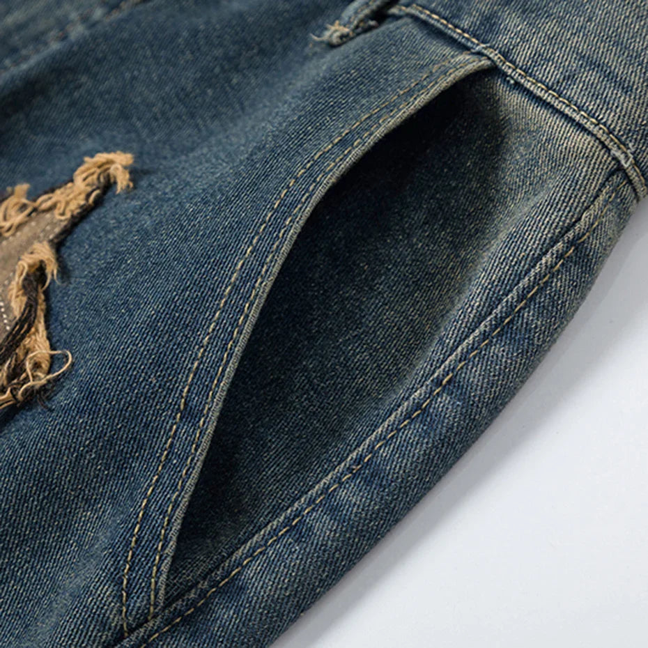 Vintage denim shorts met sterrenpatch