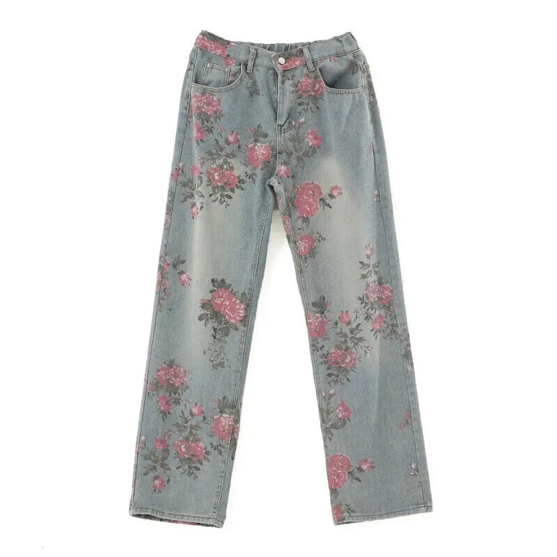 Vintage Floral Loose Wide Leg Jeans