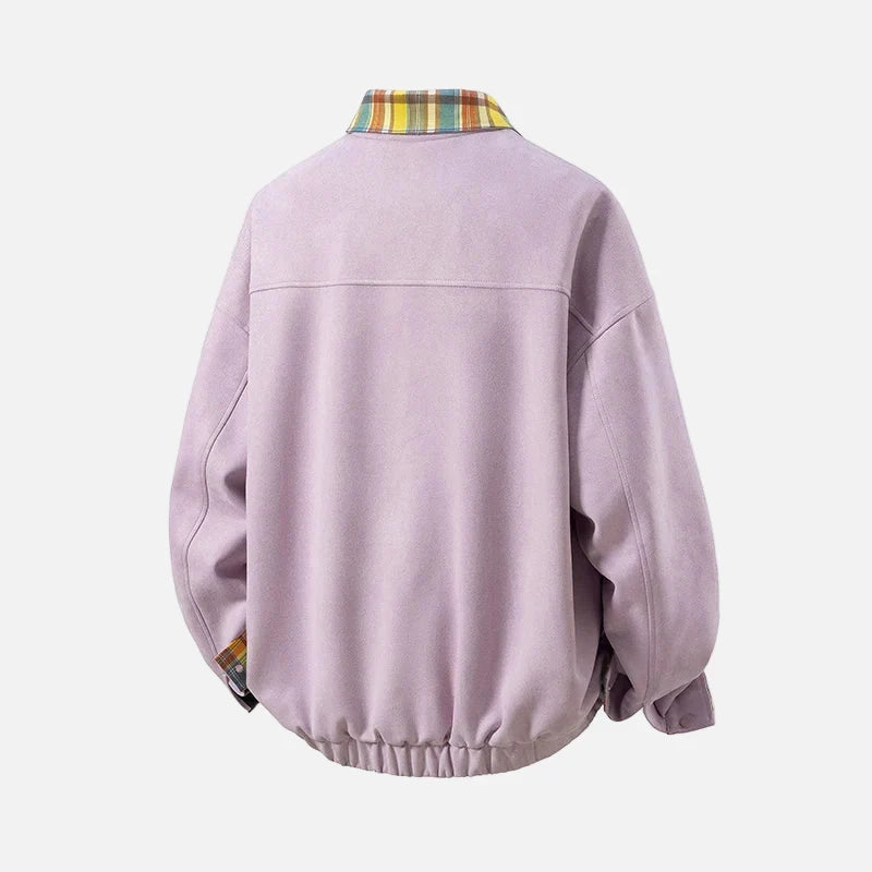 Trendy Fashionable Embroidered Suede Plaid Jacket