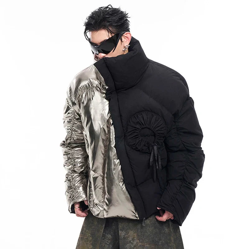Luxury Glossy Patchwork Pleated Padded Jacket