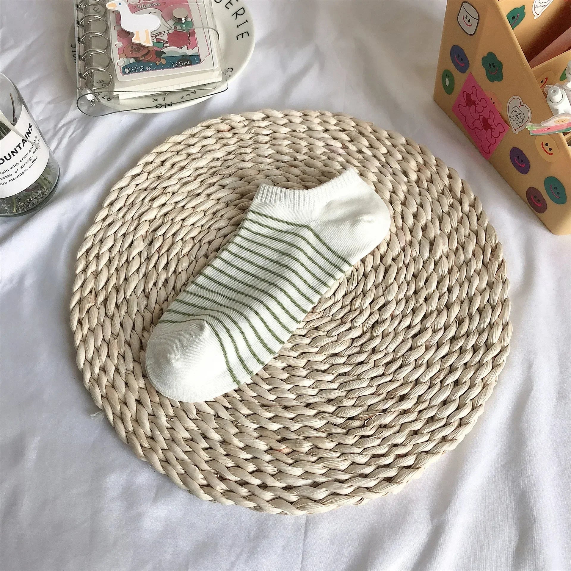 Avocado Green Boat Socks Summer Cotton