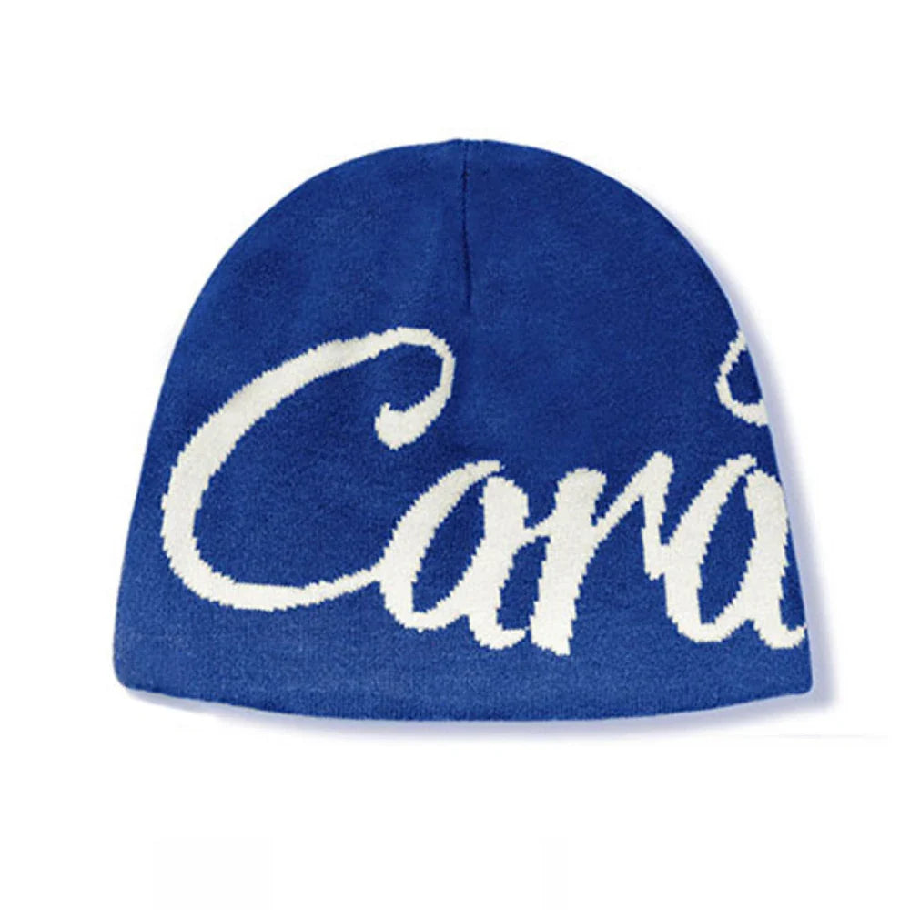 Black Wool Jacquard Letter Beanie Hat