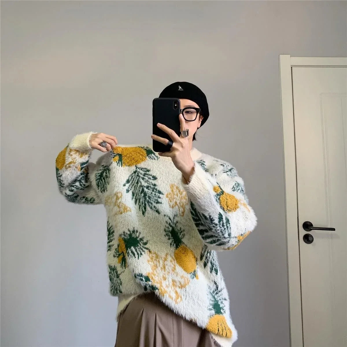 Men Cozy Pineapple Jacquard Knitted Cool Sweater