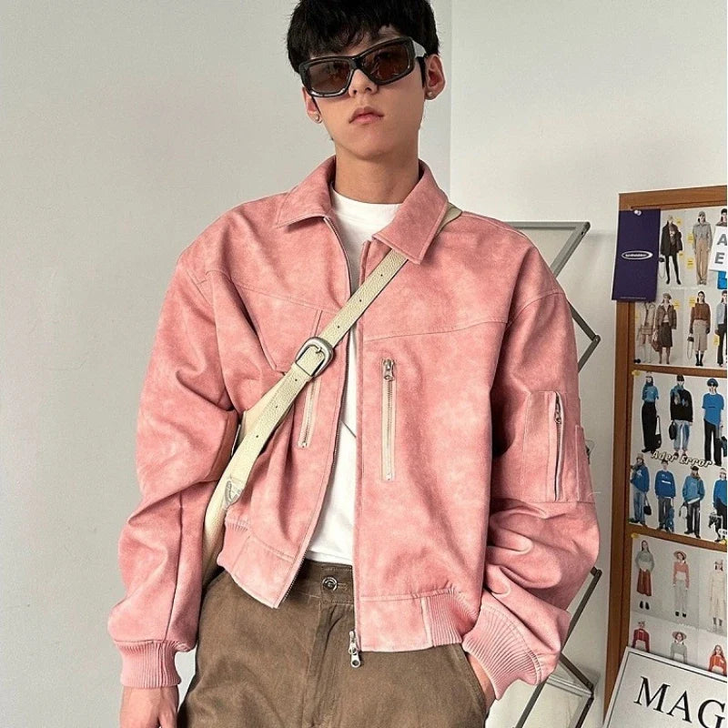 Veste en cuir rose dégradé pour homme