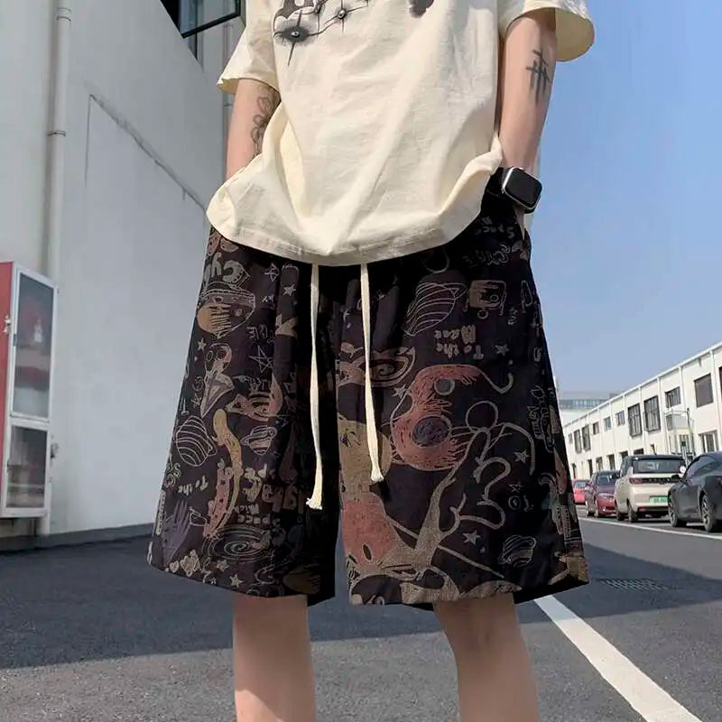 Shorts de playa para hombre con estampado floral retro
