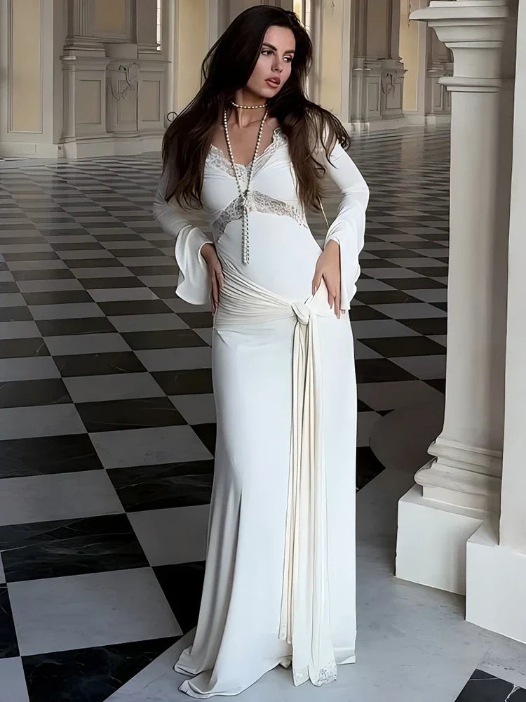 Draped Tie Front Maxi Dress