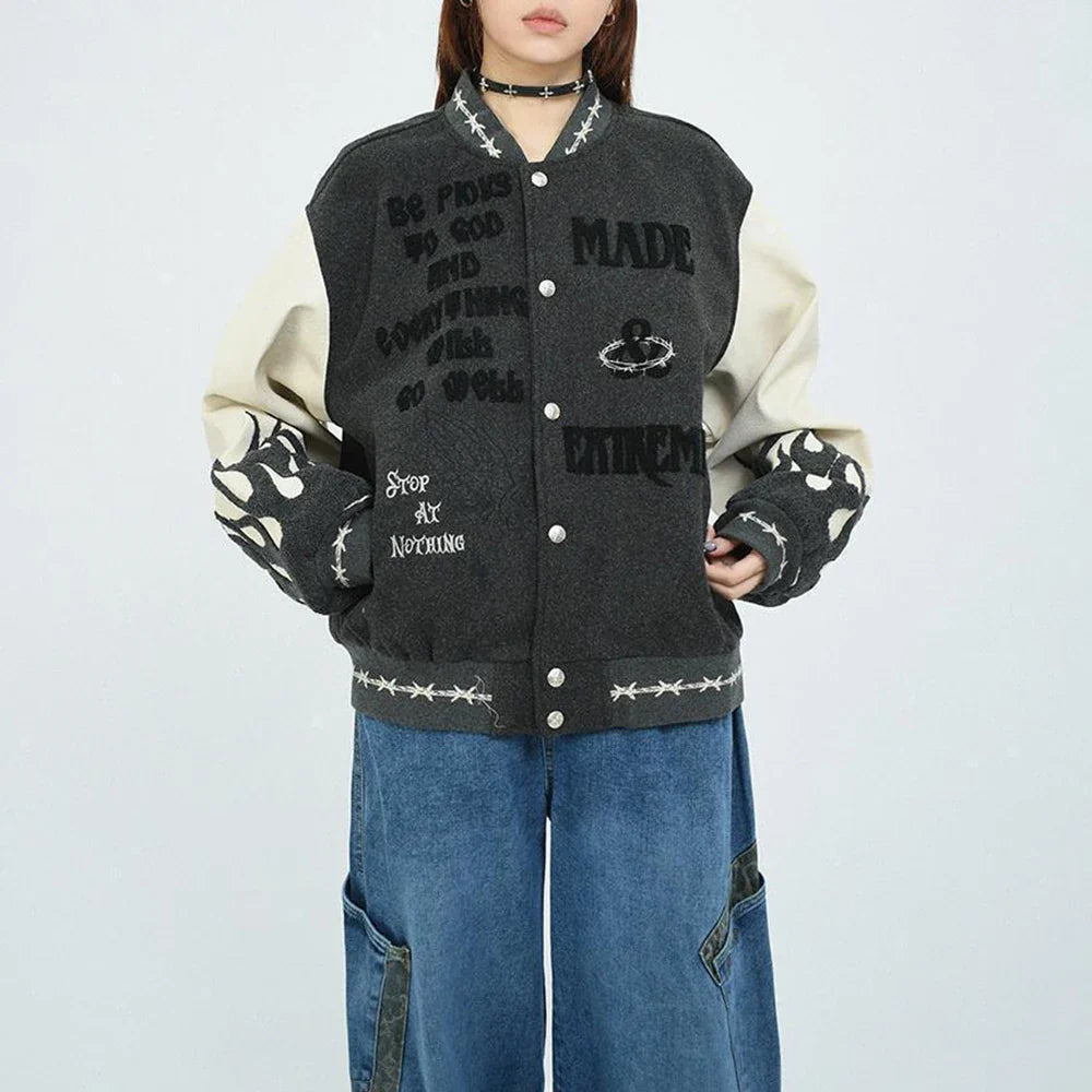 Retro Heavy Embroidered Patchwork Varsity Jacket