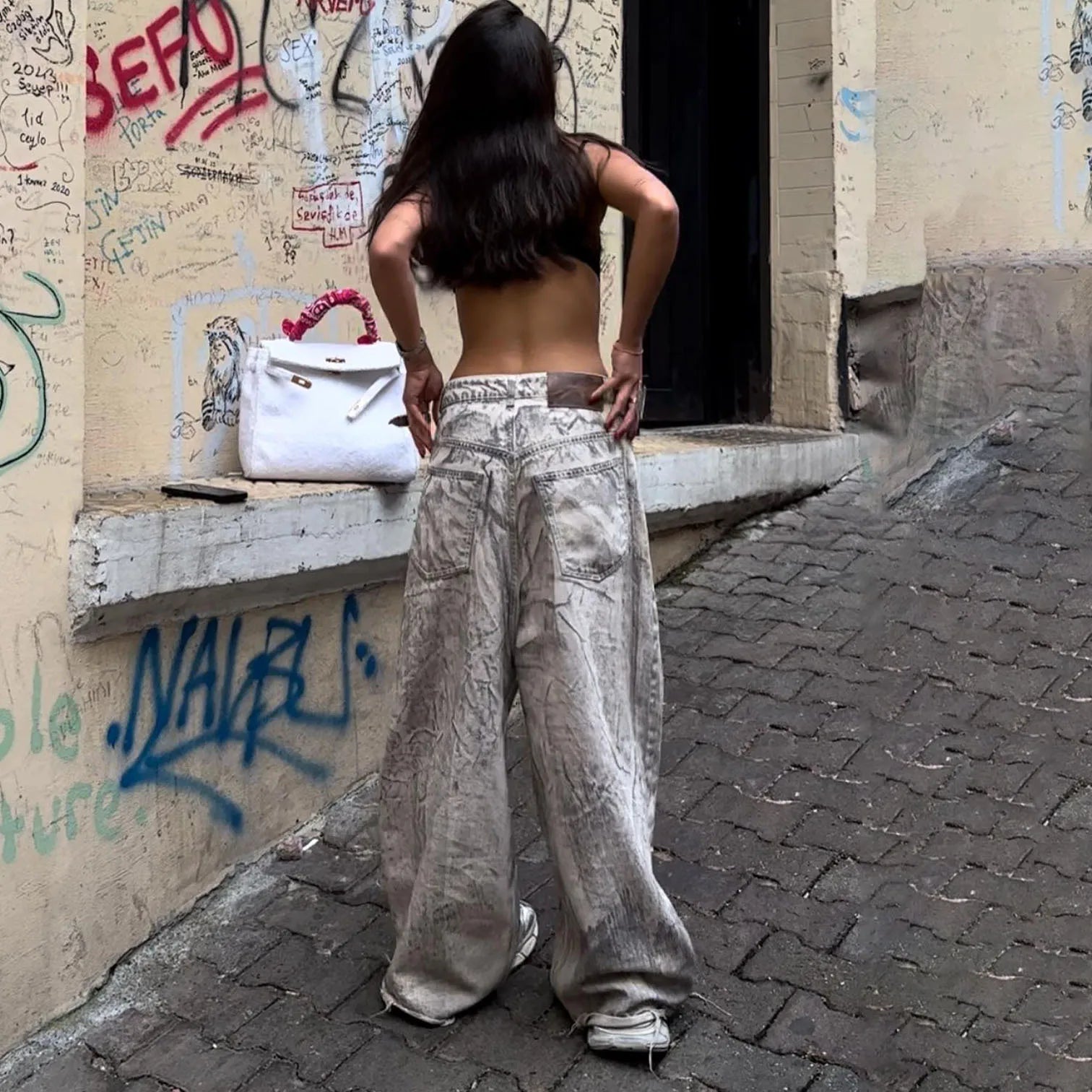 Graffiti Stylish Print Wide Leg Jeans