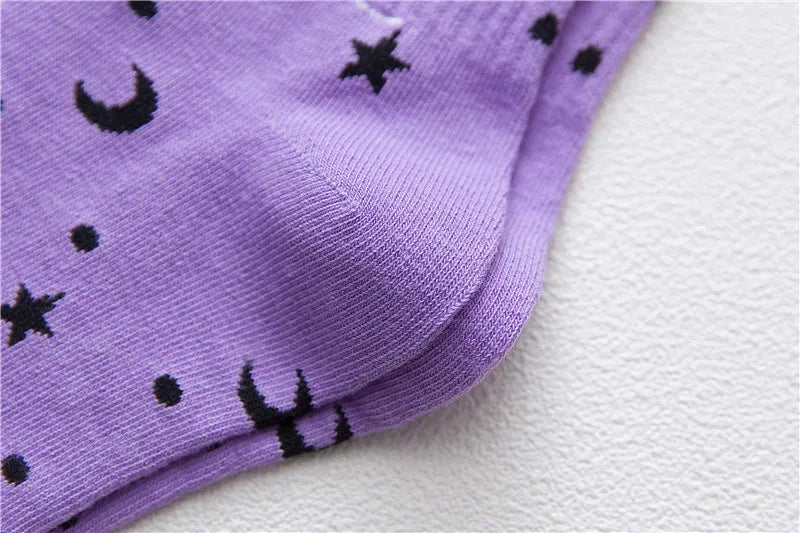 Star Moon Cartoon Letter School Socks